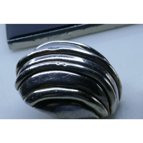 Signed Frederick Jean Duclos Bold Sterling Silver Electroform Striped Dome Earri - Picture 8 of 14